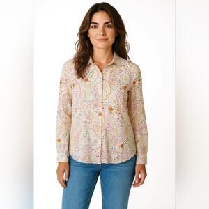 Vintage Talbots Colorful Paisley Floral Button Down Shirt SZ XL Business Casual